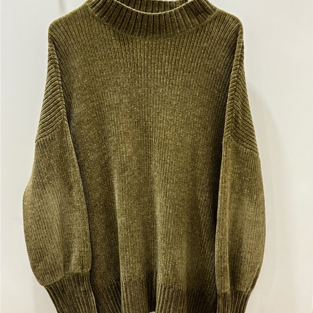 Olive Army Green Ribbed Women Sweater